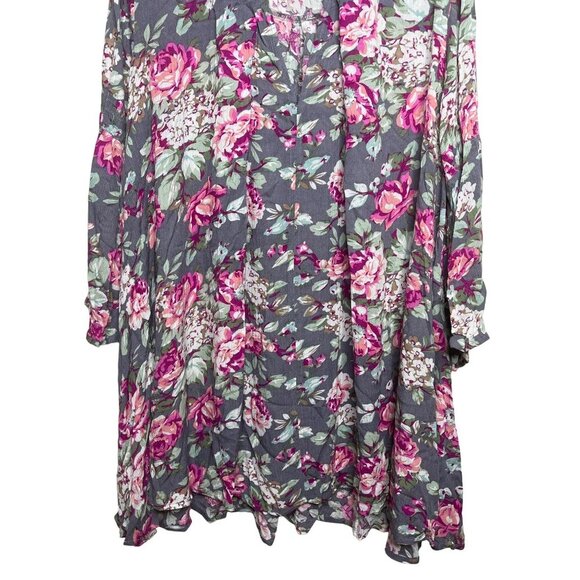 Umgee Floral Tunic Mini Dress Gray Pink Boho Cottagecore Small - Picture 2 of 2